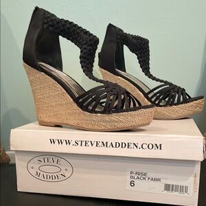 Steve Madden Black Wedge Sandals